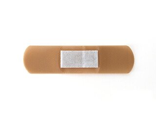 view of medical patch, adhesive bandage in horizontal position isolated on white background. protect