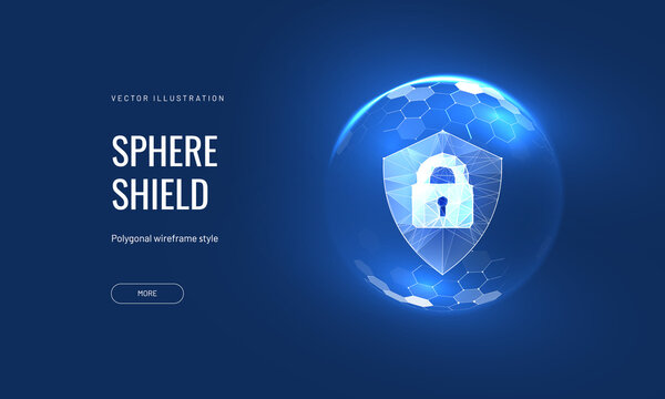 security, shield lock in futuristic polygonal style. concept of internet privacy or cyber protection