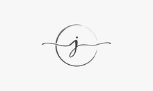 J Handwritten Logo With Circle Paint Brush Design Vector.