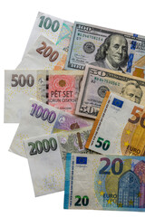 Canvas Print - Banknotes of different countries background, top view