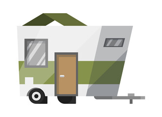 Flat  classic camper trailer. Home on wheels. Comfort Caravan van.