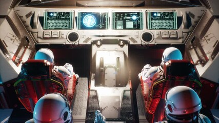 Wall Mural - astronauts fly through a space portal in an interstellar spacecraft. the animation is for fantastic,