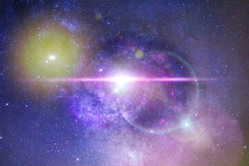 Wall Mural - night starry sky universe cosmic planet light flares milky way reflection galaxy space