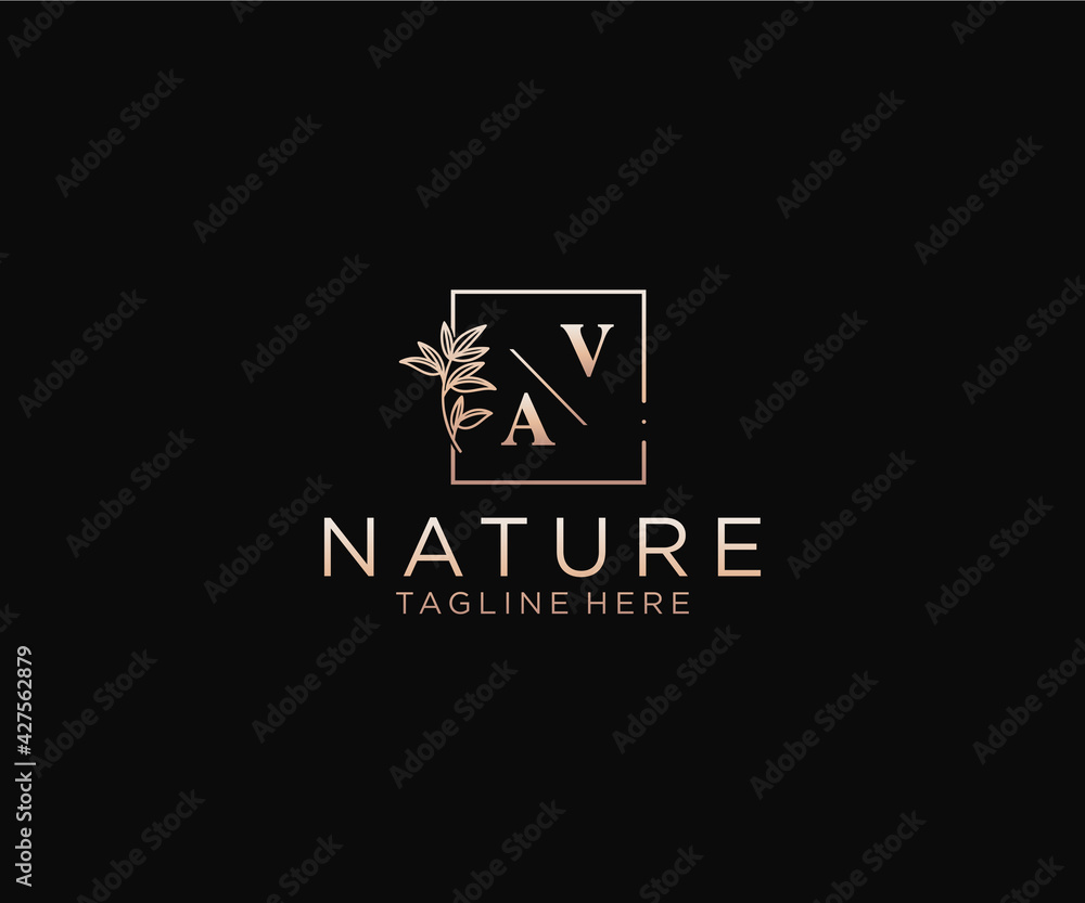 initial VA letters Beautiful floral feminine editable premade monoline ...