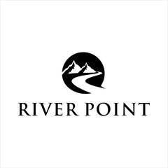 Wall Mural - mountain and river point logo design vector illustration