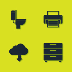 Poster - Set Toilet bowl, Furniture nightstand, Cloud download and Printer icon. Vector