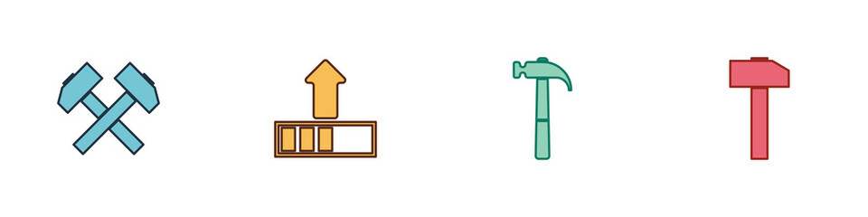 Set Two crossed hammers, Loading, Hammer and icon. Vector