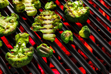 Tasty broccoli cooking on grill