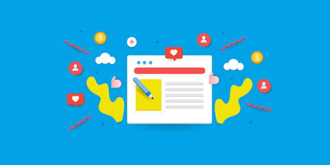Wall Mural - professional business blogging service. blog writing and content marketing, social media concept 3d 