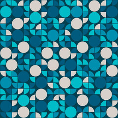 Poster - Aqua geometric ornament. Circles and quarters blue pattern. Vector.