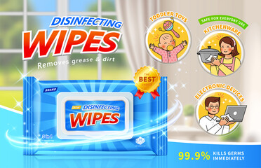 Wall Mural - Safe disinfecting wet wipes ad