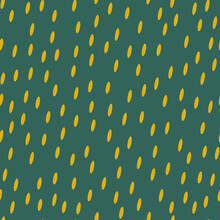 Oval Spots. Polka Dot Fabric. An Infinite Number Of  Yellow Dots. Seamless Green Pattern For Textiles, Paper, Packaging, Curtains, Pillows, Bedspreads, Bed Linen. Actual Colors. Vector Graphics.