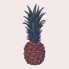 Wall Mural - Pineapple fruit hand drawn retro. Healthy food poster. Vintage ink flat style, engraved hand drawn sketch. Exotic tropical fruit. Vector illustration. Perfect for greeting cards, menus, posters etc.