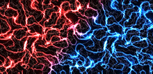 Versus, Battle Background, Red And Blue Electrical Discharges, Lightning, Cracks. Background For Racing, Battle, Competition, Sports And Games. Vector Illustration