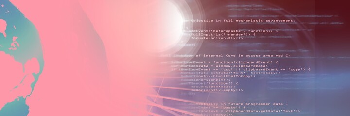 computer code processing and planet earth against gradient background, program coding concept