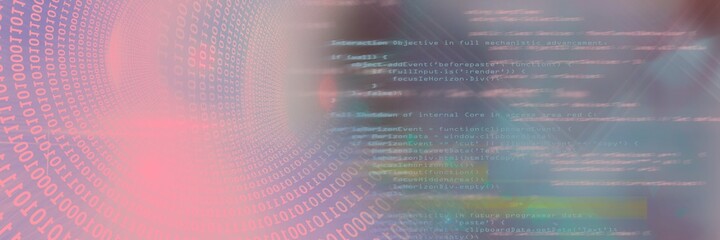 computer code funnel and data processing against gradient background, program coding concept