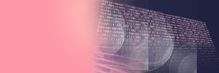 Computer code processing against a pink and gradient background, program coding concept