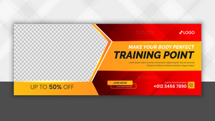 Gym Facebook and social media Timeline Cover banner template, 100% Editable