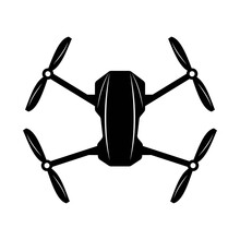 Vector Filled Black Quadcopter Icon. Quadcopter Symbol On Isolated Background. Quadcopter Logo.