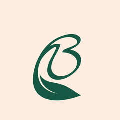 Letter B logo.Decorative creative calligraphic icon isolated on light fund.Leaf element.Lettering sign for beauty, spa, eco, natural food brand.Alphabet initial.Ornamental style.Character shape.