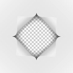 Wall Mural - A square hole cut into a white piece of paper. Transparent background under it.