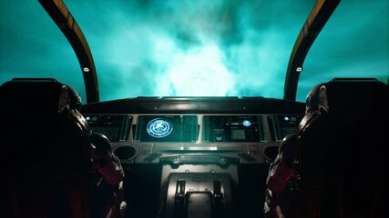 Canvas Print - space travelers astronauts fly through the space portal in their interstellar spacecraft. the loopab