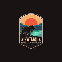 Emblem Patch Logo Illustration Of Katmai National Park And Preserve National Park On Dark Background