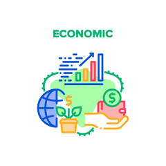 Canvas Print - Economic Wealth Vector Icon Concept. Infographic Growth Economic Wealth, Hand Holding Wallet With Money And Credit Cards, World Financial Relations And Growing Finance Color Illustration