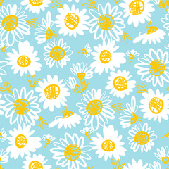 Wall Mural - Daisy flower seamless pattern illustration