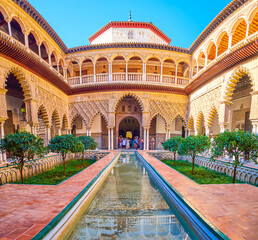 Sticker - Panorama of Patio de las Doncellas in Alcazar Palace in Seville, Spain