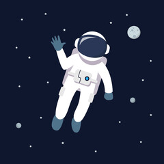 Wall Mural - astronaut man floating in space. star and planets on galaxy background