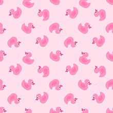 Pink Rubber Duck.  Seamless Pattern. Texture For Fabric, Wrapping, Wallpaper. Decorative Print.Vector Illustration