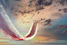 The Planes Are At The Air Show. Aerobatic Team Performs Air Show Flight