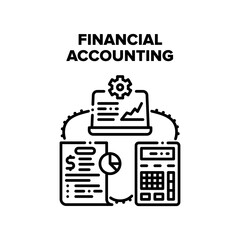 Canvas Print - Financial Accounting Work Vector Icon Concept. Financial Accounting Work, Calculating Money Profit, Researching Finance Document Or Report. Accountant Business Analysis Black Illustration