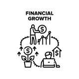 Fototapeta  - Financial Growth Vector Icon Concept. Financial Growth Businessman Or Freelancer, Financial Occupation Or Making Work For Getting Money. Man Earning Dollars On Job Black Illustration