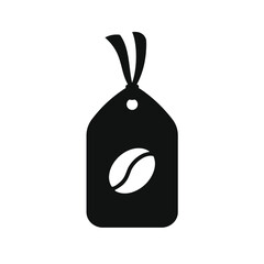 Wall Mural - Paper tag with coffee bean icon silhouette. Simple flat clipart symbol element for cafe caffeine product or shop price labels, stickers, signs etc.. 