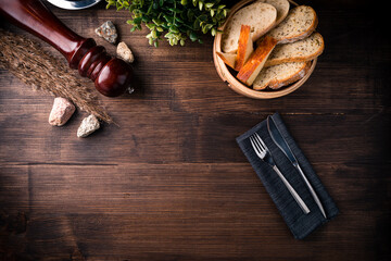 empty table set on wooden background