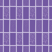Purple Polka Dot Repeat Pattern Design. Mesh Vector Illustration With Doodle Rectangles.