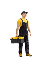 Worker With Construction Tools In Tool-box