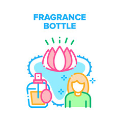 Poster - Fragrance Bottle Vector Icon Concept. Fragrance Bottle Sprayer For Luxury Smell With Flower Lotus Aroma Bouquet. Elegant Female Floral Aromatic Beauty Cosmetic Product Color Illustration