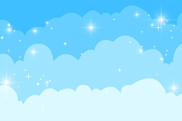  Cute cartoon clouds and sky with stars background. Vector illustration EPS10