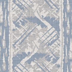 Wall Mural - Seamless french farmhouse geo abstract linen printed fabric background. Provence blue gray pattern texture. Shabby chic style woven background. Textile rustic scandi all over print effect. Watercolor.