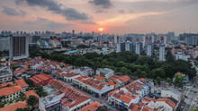 High Angle View Of City Buildings Against Sky During Sunset