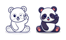 Cute Panda Two Finger Cartoon Coloring Pages For Kids