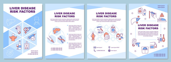 Liver disease risk factors brochure template. Obesity, alcoholism. Flyer, booklet, leaflet print, cover design with linear icons. Vector layouts for presentation, annual reports, advertisement pages