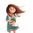 Illustration of a cute girl with a dandelions in her hands.