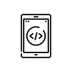 Mobile programming code icon. Coding concept sign. Modern technology icon. Data. Coding icon Mobile programming icon. Linear vector illustration. Outline mobile programming icon vector