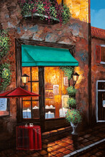 An Impressionist Oil Painting Depicting A Street Cafe Where People Rest Together And Eat.