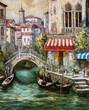An oil painting of Venetian architecture and water canal in Venice, Italy.