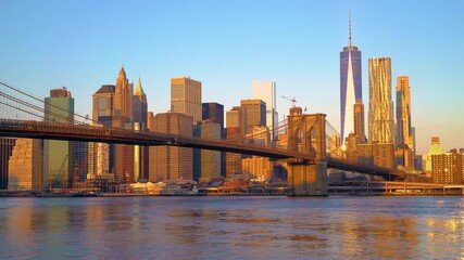 Fototapete - Brooklyn bridge and Manhattan at sunrise
